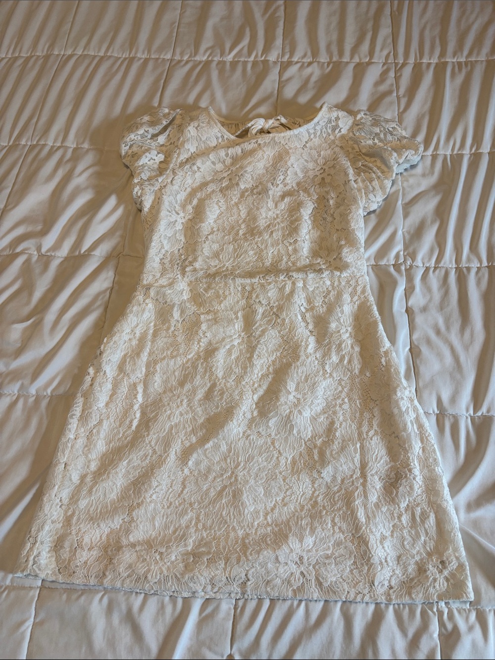 Free People White Lace Midi Dress with Puff Sleeves